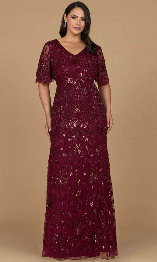 Lara Dresses 28975 - Short Sleeve Beaded Sequin Evening Dress