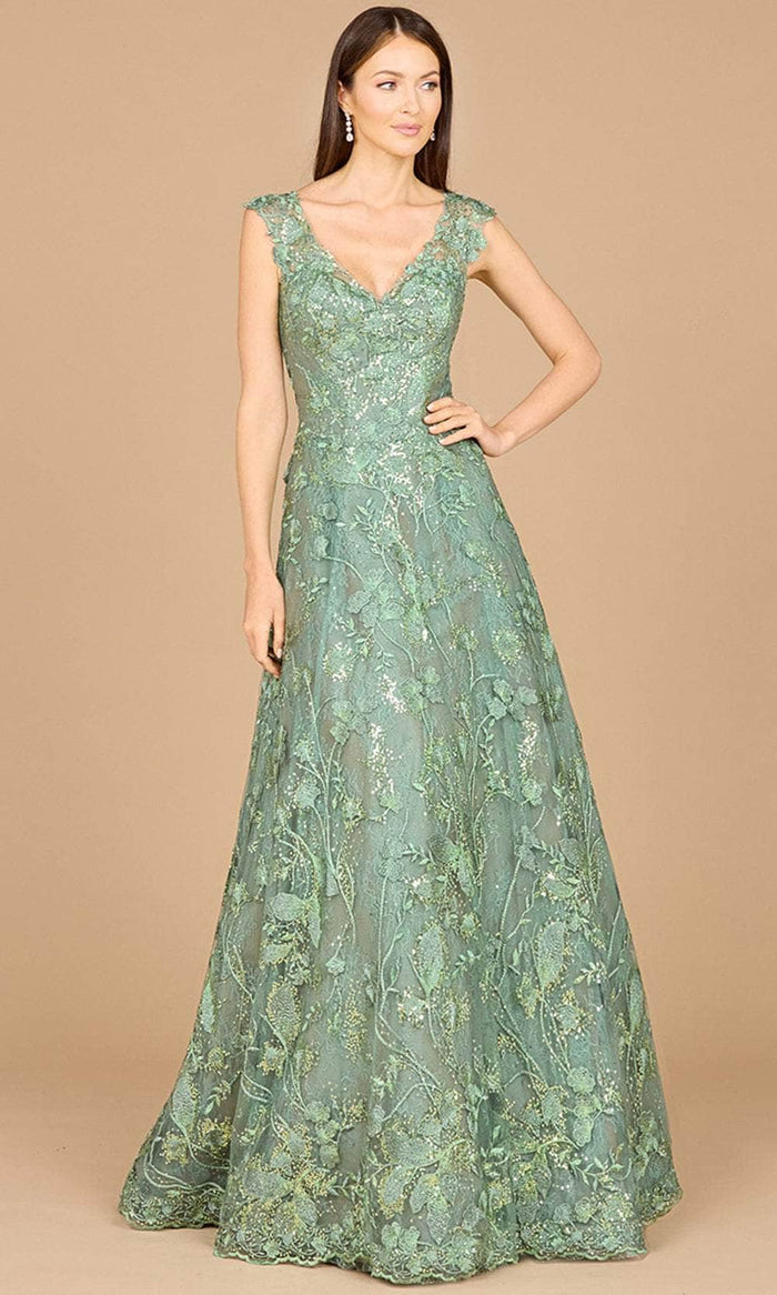Lara Dresses 29017 - Floral Pattern Evening Gown Special Occasion Dress 0 / Green