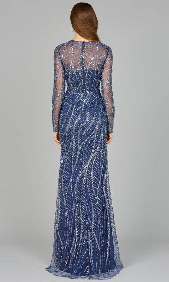 Lara Dresses 29039 - Swirl Beaded Long Sleeve Formal Dress