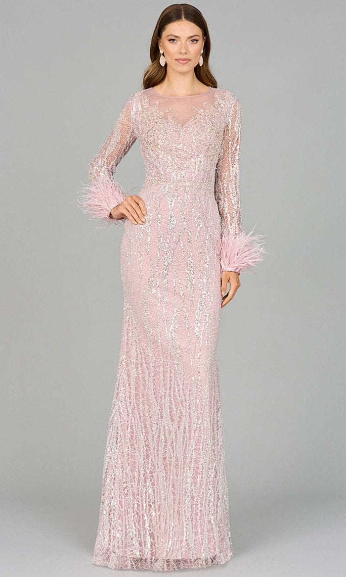 Lara Dresses 29049 - Illusion Jewel Feather Cuff Evening Dress Special Occasion Dress 2 / Purple Mist