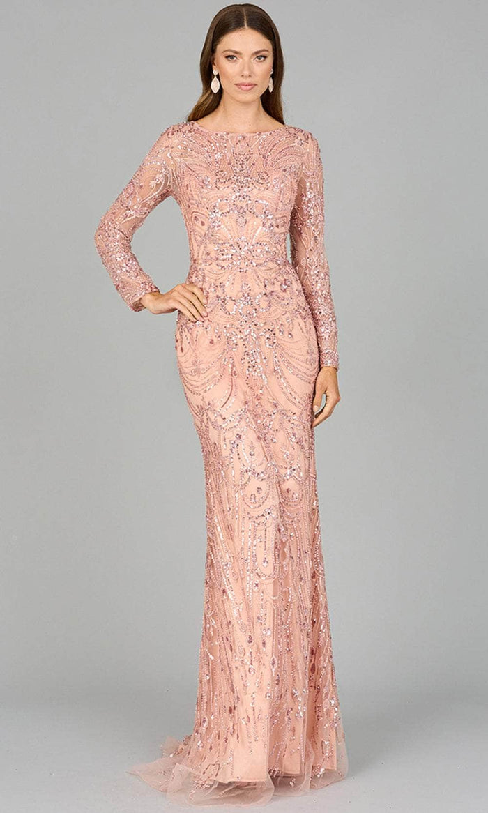 Lara Dresses 29050 - Beaded Lace Evening Dress Special Occasion Dress 2 / Blush