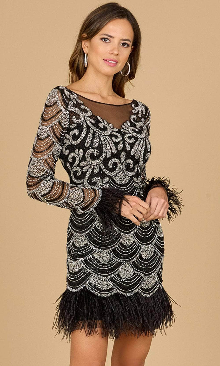 Lara Dresses 29066 - Bateau Feathered Hem Cocktail Dress Special Occasion Dress