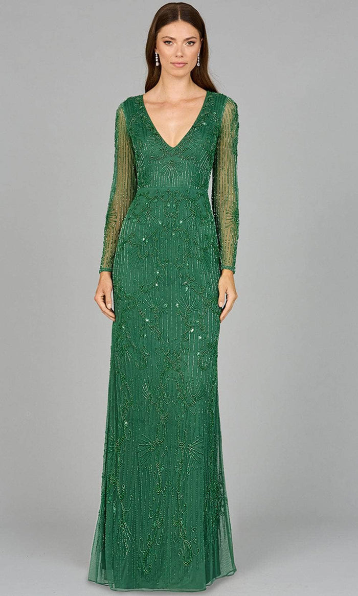 Lara Dresses 29078 - Sheer Sleeve Beaded Evening Dress Mother of the Bride Dresses 4 / Forest Green