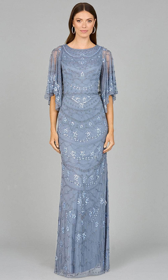 Lara Dresses 29091 - Beaded Jewel Neck Formal Dress Mother of the Bride Dresses 4 / Dusty Periwinkle