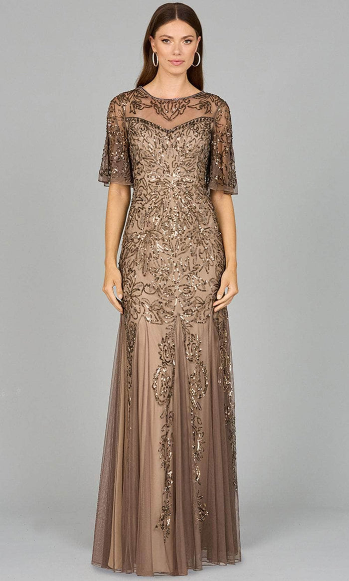 Lara Dresses 29092 - Short Sleeve Trumpet Evening Dress Evening Dresses 4 / Bronze