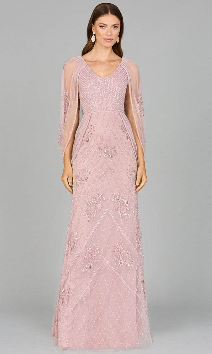 Lara Dresses 29095 - Beaded Cape Sleeve Evening Dress Special Occasion Dress 2 / Dusty Rose