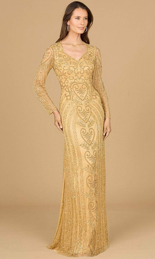 Lara Dresses 29114 - V-Neck Beaded Tulle Evening Gown