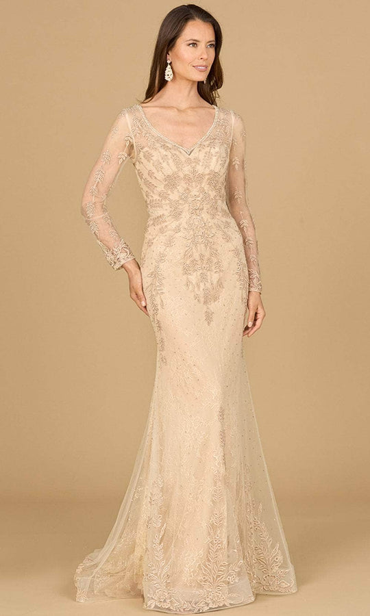 Lara Dresses 29128 - Lace Appliqued V-Neck Evening Gown