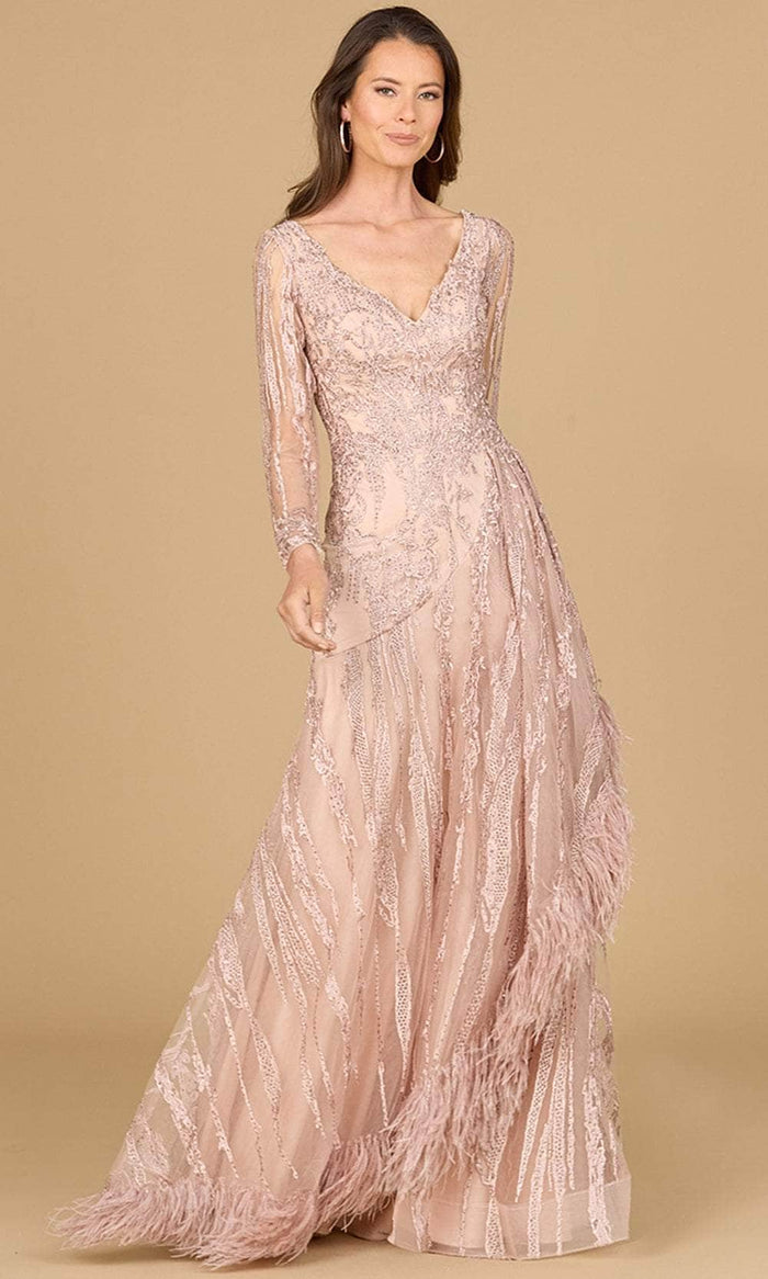 Lara Dresses 29133 - Deep V-Neck Lace Evening Gown Evening Dresses 0 / Blush