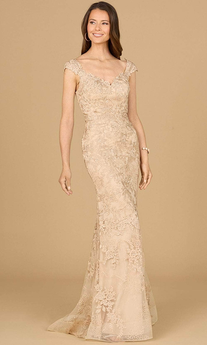 Lara Dresses 29137 - Cap Sleeve Embroidered Evening Gown Special Occasion Dress 0 / Champagne