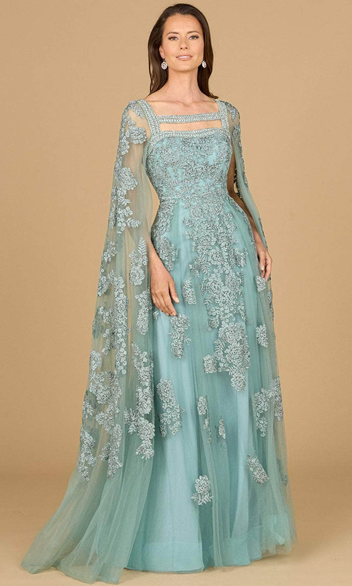Lara Dresses 29138 - Cape Sleeve Embroidered Evening Gown Evening Dresses 0 / Dark Sage