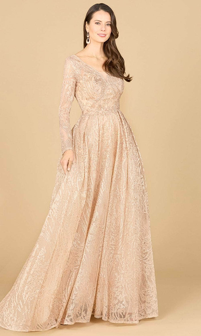 Lara Dresses 29142 - Long Sleeve Pleated Evening Gown Evening Dresses 0 / Champagne