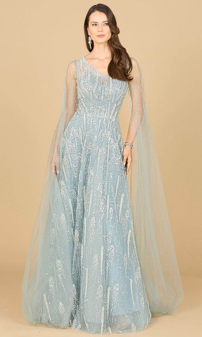 Lara Dresses 29143 - Embellished Cape Sleeve Evening Gown Ball Gowns 0 / Dusty blue