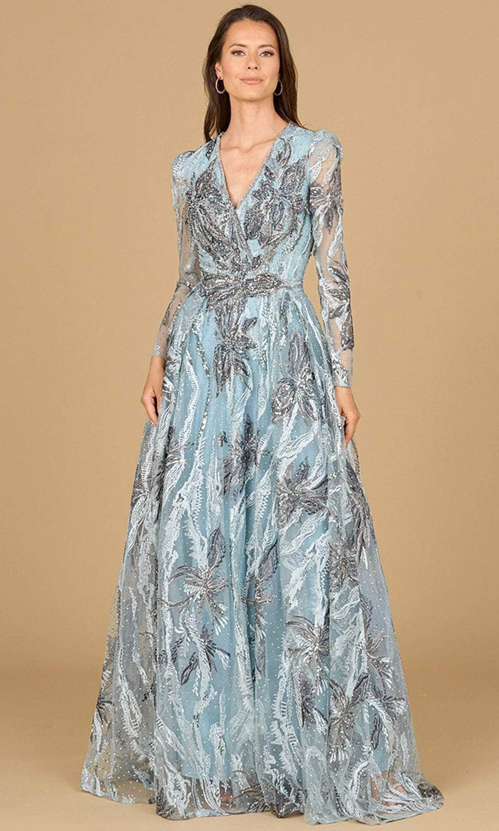 Lara Dresses 29147 - Embroidered Long Sleeve Evening Dress Evening Dresses 0 / Slate