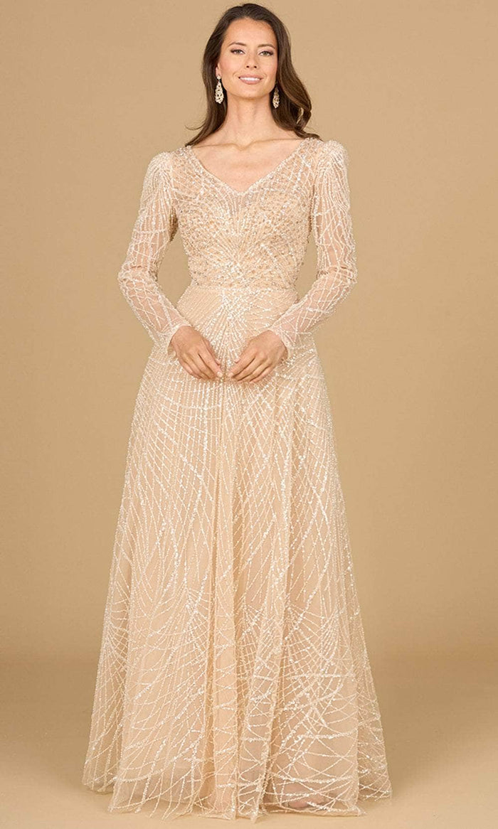 Lara Dresses 29149 - Long Sleeve V-Neck Mother of the Bride Gown Mother of the Bride Dresses 0 / Champagne