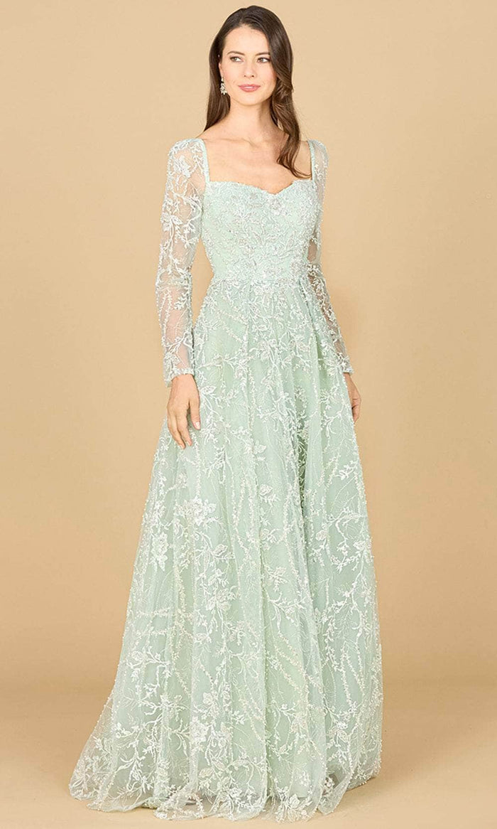 Lara Dresses 29151 - Floral Lace Long Sleeve Dress Evening Dresses 0 / Dusty sage