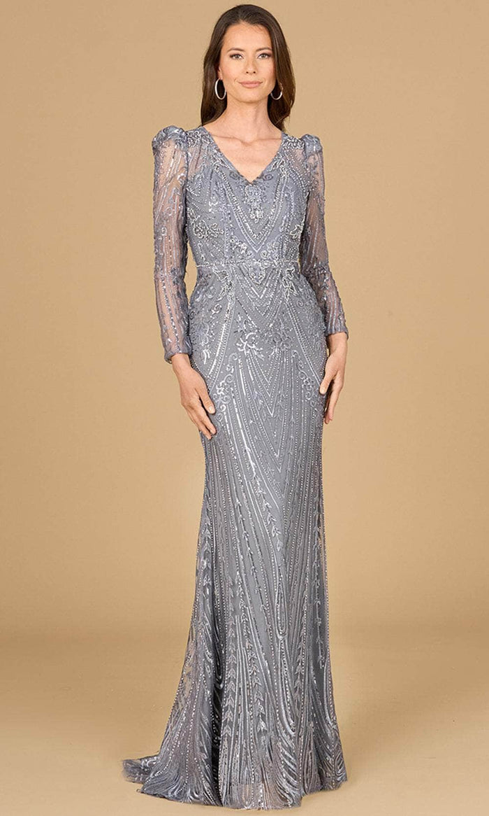 Lara Dresses 29156 - Embellished Puff Shoulder Evening Gown Evening Dresses 0 / Grey