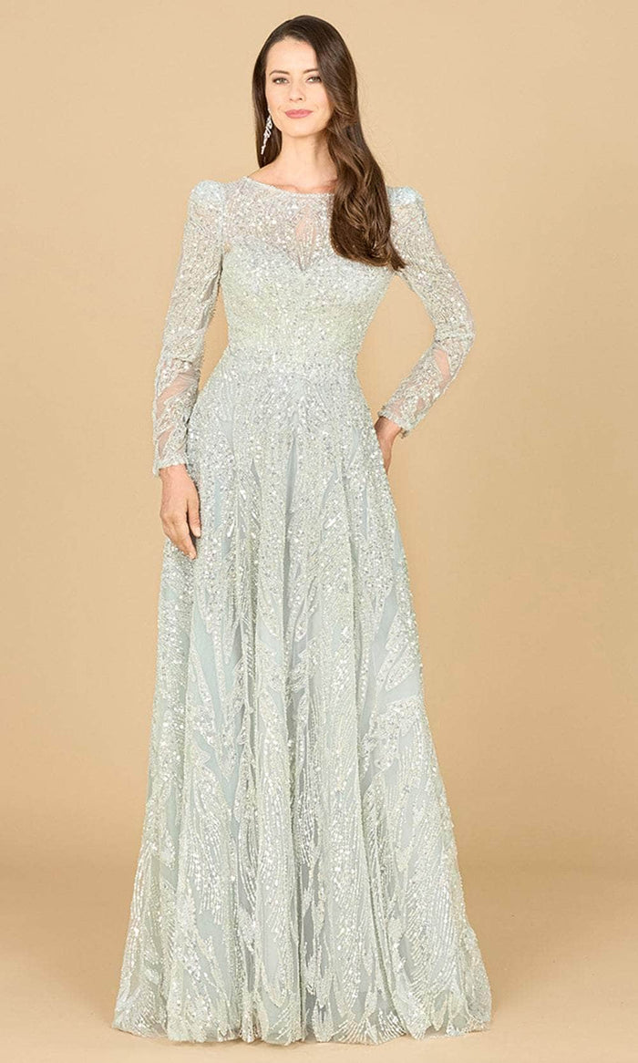 Lara Dresses 29159 - Beaded Lace Long Sleeve Evening Gown Evening Dresses 0 / Frost