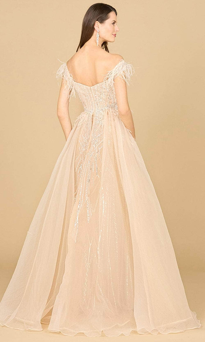 Lara Dresses 29161 - Off-Shoulder Feather Detailed Evening Gown Evening Dresses 0 / Champagne