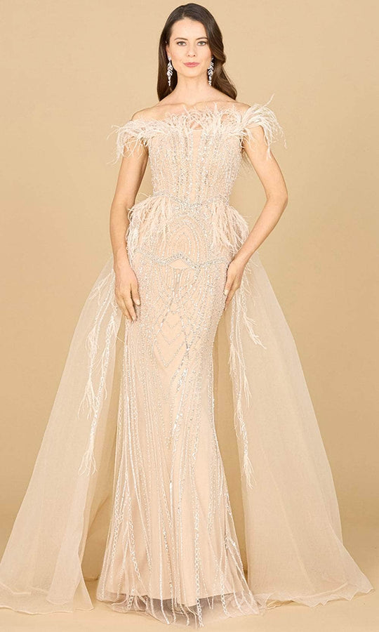 Lara Dresses 29161 - Off-Shoulder Feather Detailed Evening Gown