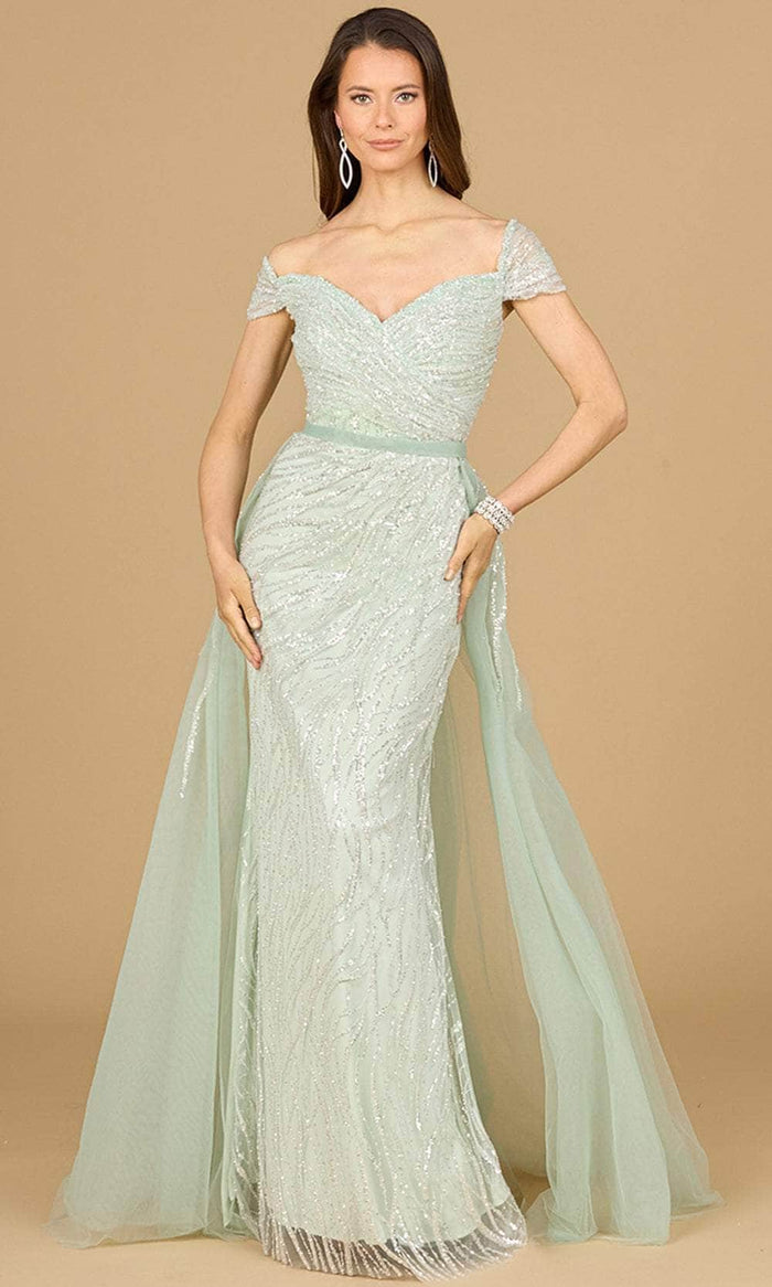 Lara Dresses 29162 - Embellished Off-Shoulder Evening Gown Evening Dresses 0 / Dusty sage
