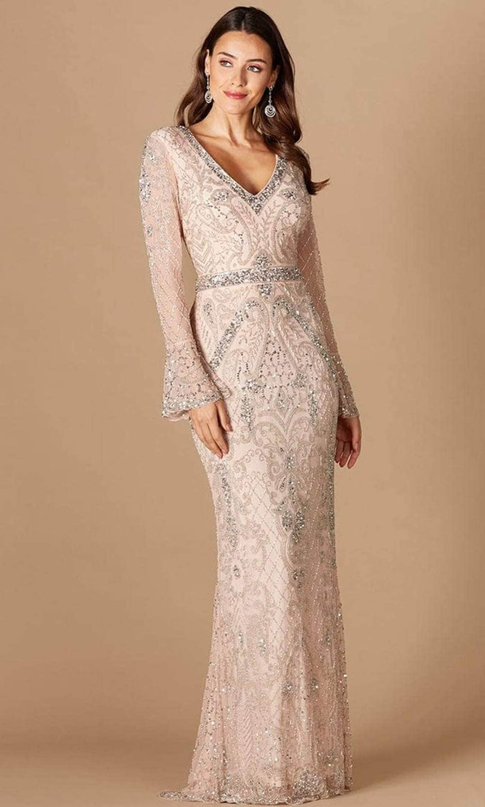Lara Dresses - 29358 Beaded V-Neck Formal Gown Mother of the Bride Dresses 16 / Blush
