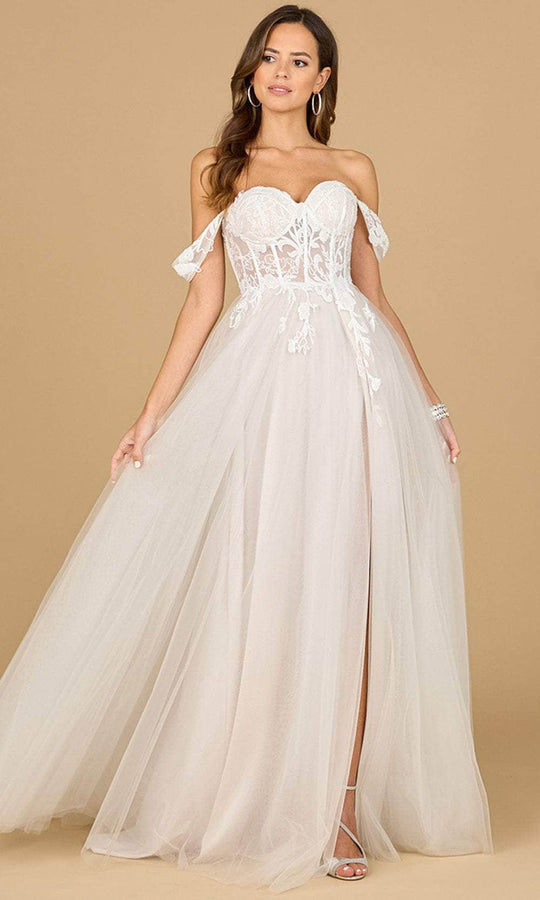 Lara Dresses 51114 - Lace Applique Off-Shoulder Wedding Gown