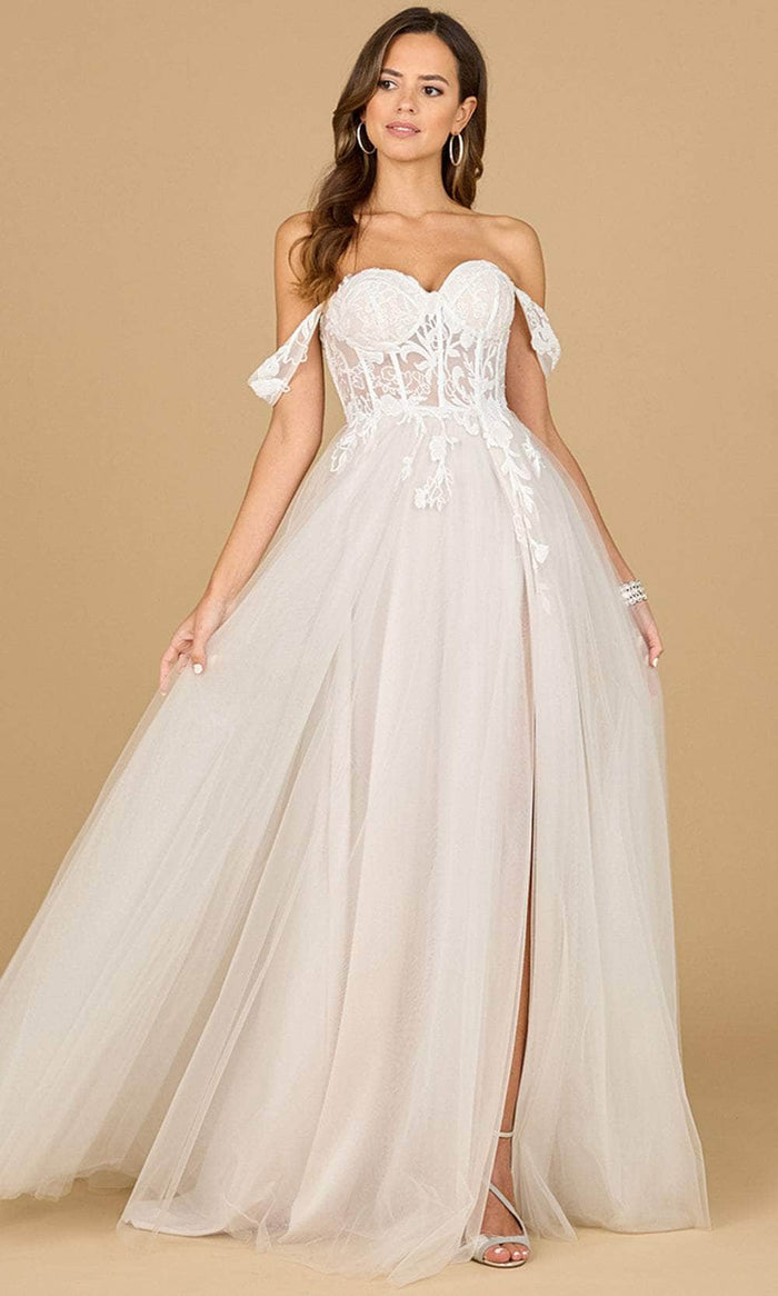 Lara Dresses 51114 - Lace Applique Off-Shoulder Wedding Gown Wedding Dresses 0 / Ivory