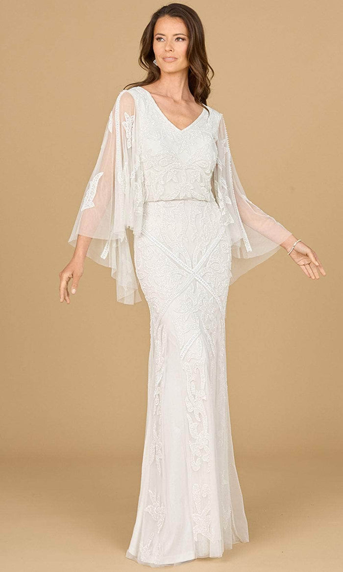 Lara Dresses 51186 - Sheer Cape Sleeve Wedding Dress Wedding Dresses 4 / Ivory
