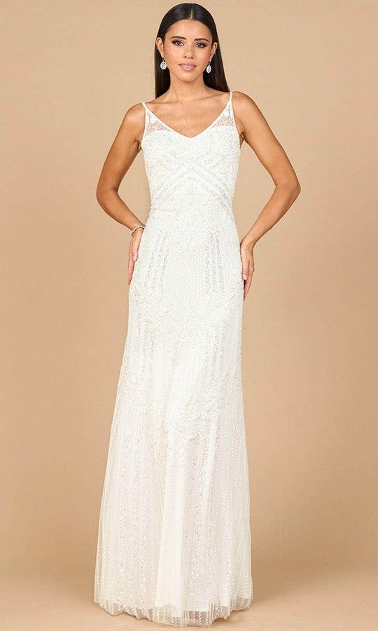 Lara Dresses 51191 - Beaded V-Neck Gown with Spaghetti Straps