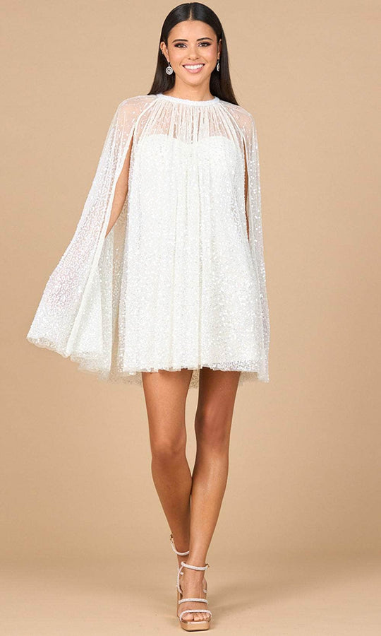Lara Dresses 51192 - Short Beaded Cape Sleeve Dress