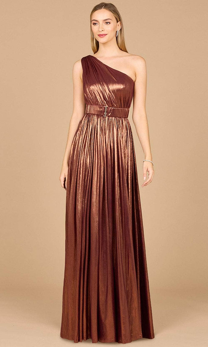 Lara Dresses 8122 - Metallic One Shoulder Evening Gown Evening Dresses 0 / Brown