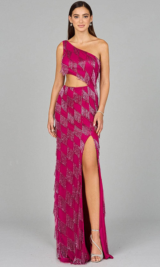 Lara Dresses 9940 - One-Sleeve Beaded Fringes Embellished Prom Dress