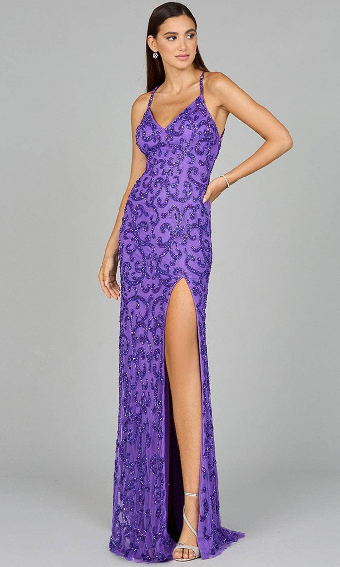 Lara Dresses 9950 - Spaghetti Strap Beaded Evening Dress Special Occasion Dress 0 / Purple