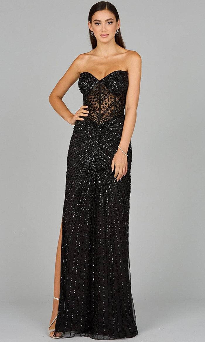 Lara Dresses 9953 - Strapless Beaded Prom Gown Evening Dresses 0 / Black