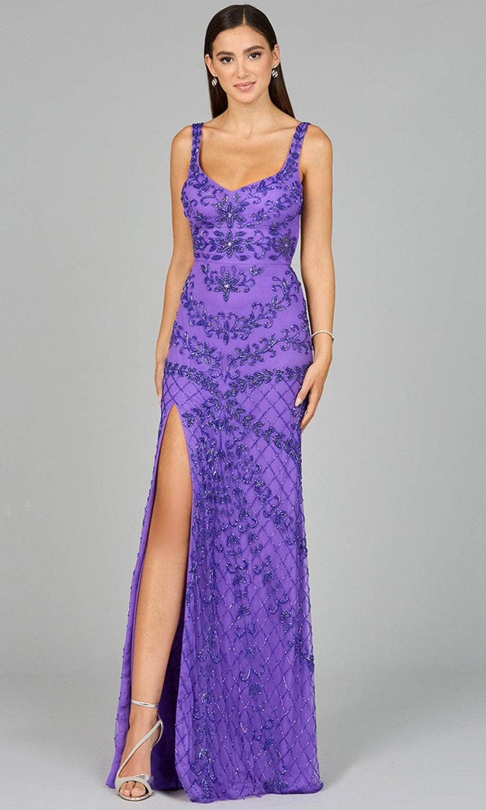 Lara Dresses 9958 - Square Neck Beaded Evening Dress Special Occasion Dress 00 / Purple