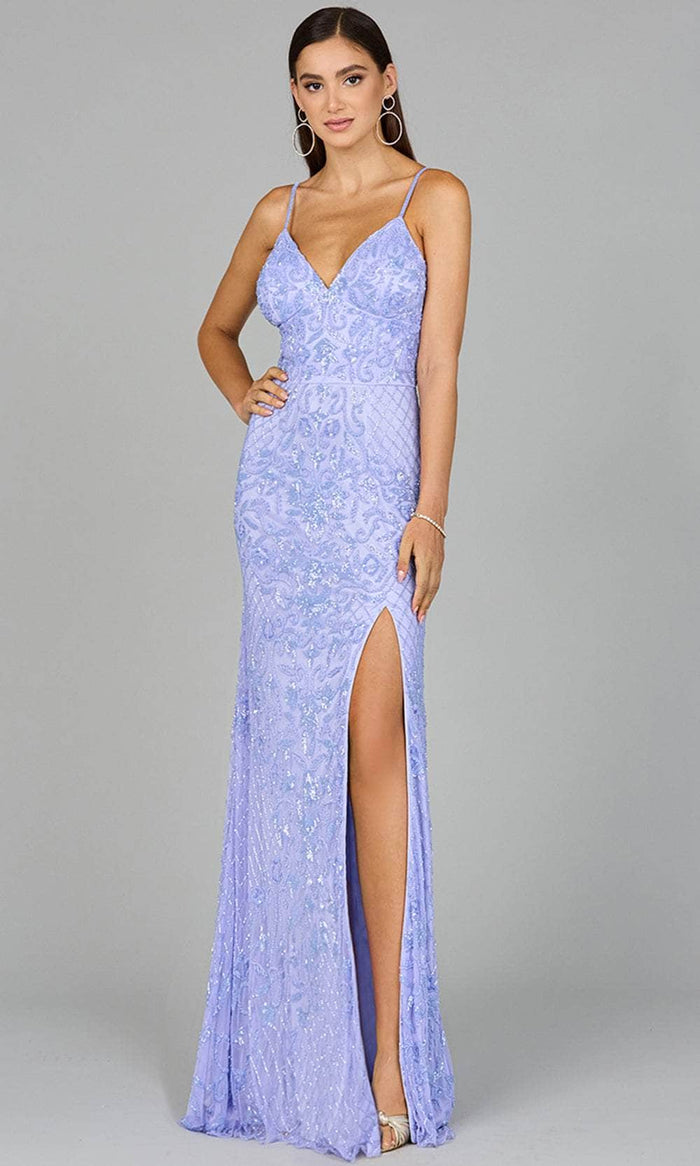 Lara Dresses 9961 - Beaded Bodycon Evening Dress Special Occasion Dress 0 / Blue Iris