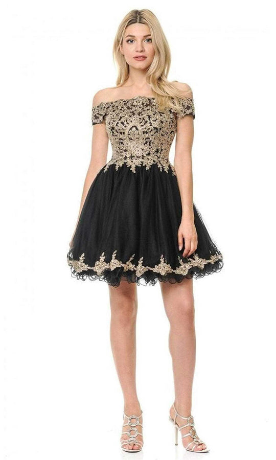 Lenovia - Off Shoulder Embellished Cocktail Dress 8124