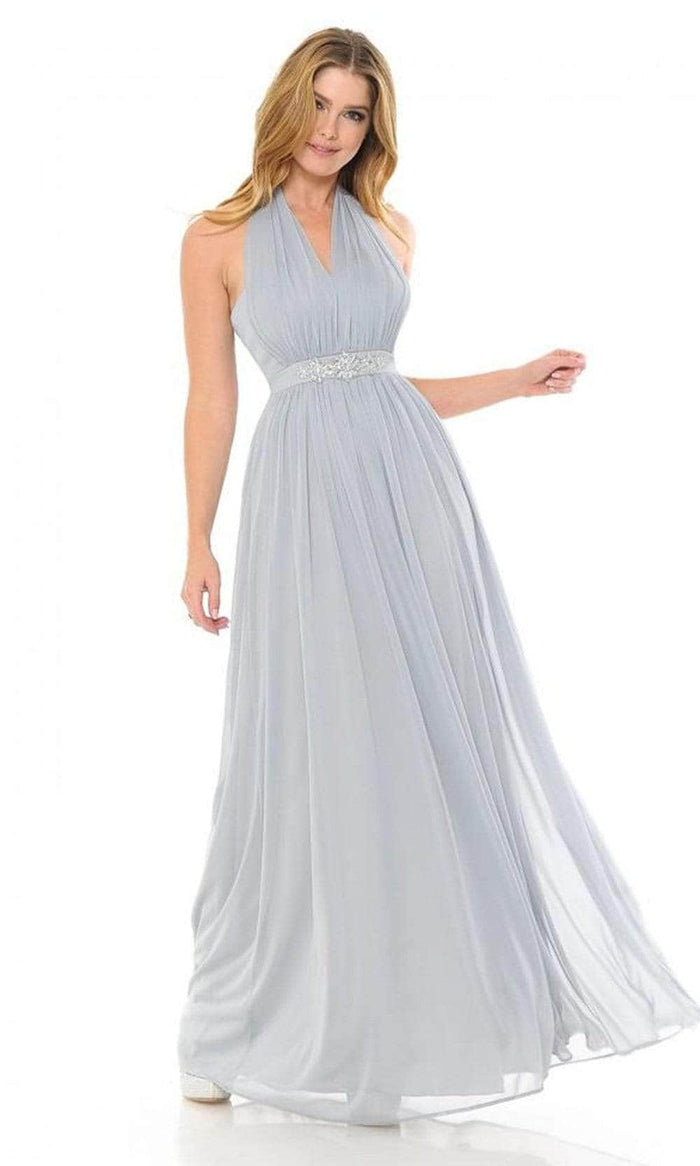 Lenovia 5201 - Plunging Halter A-Line Prom Dress Bridesmaid Dresses M / Silver