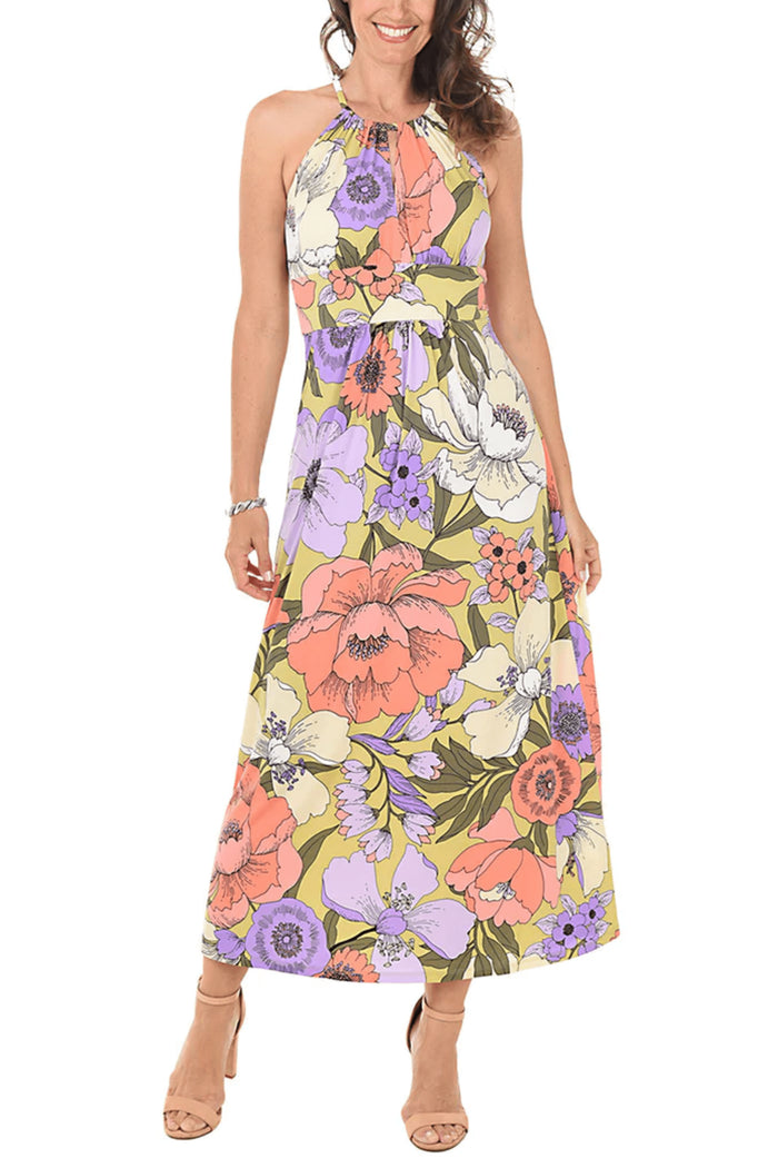 London Times T6110M - Floral Halter Maxi Dress Special Occasion Dress
