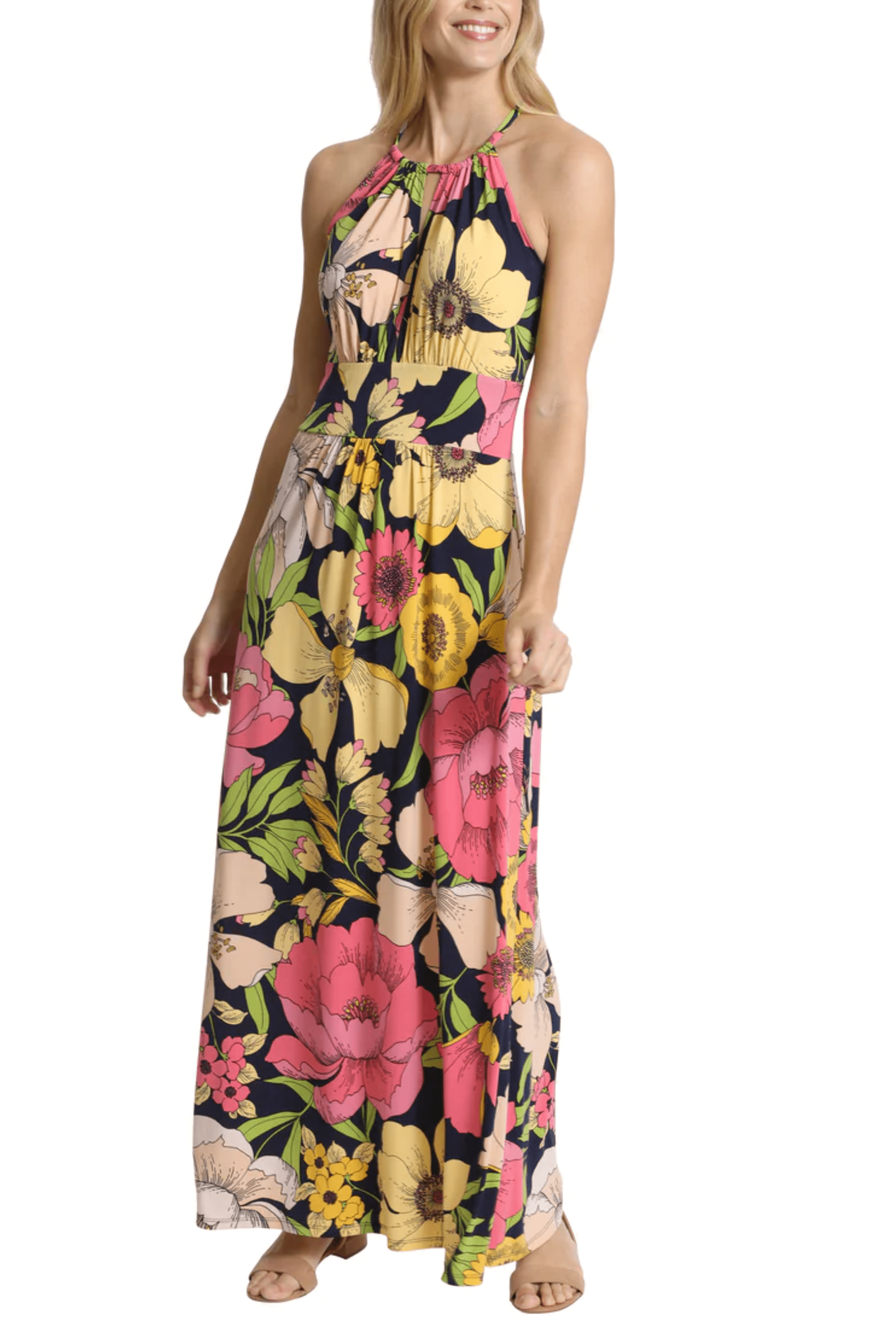 London Times Women's Halter Neckline Signature Morris Maxi Dress Vacation Occasion Event Guest of London Times Women's Halter Neckline Signature Morris Maxi Dress Vacation Occasion Event Guest of