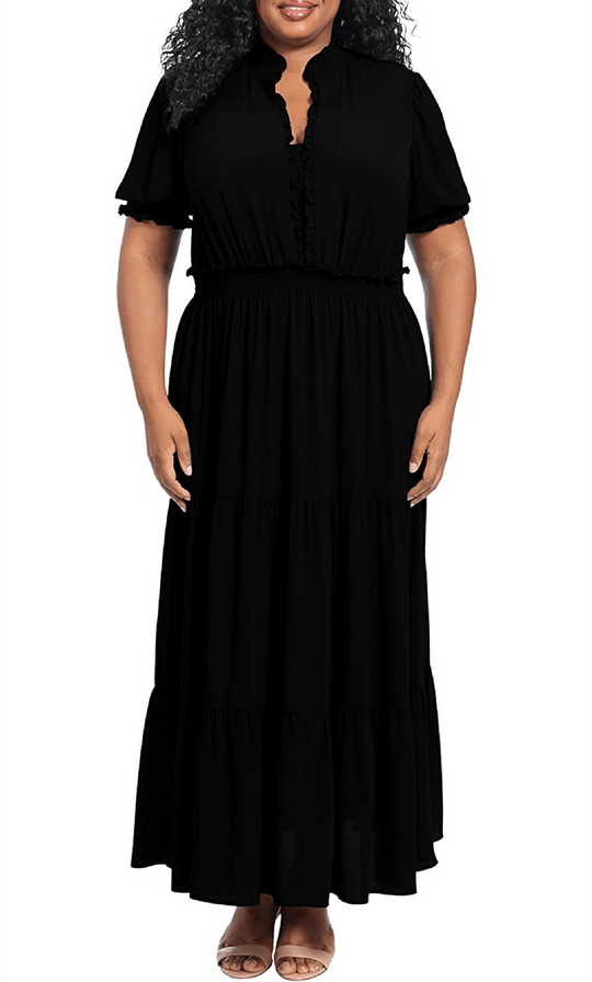 London Times T6184M - Puff Sleeve Tiered Formal Dress
