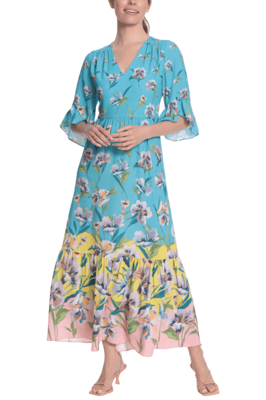 London Times T6206M - V-Neck Floral Casual Dress