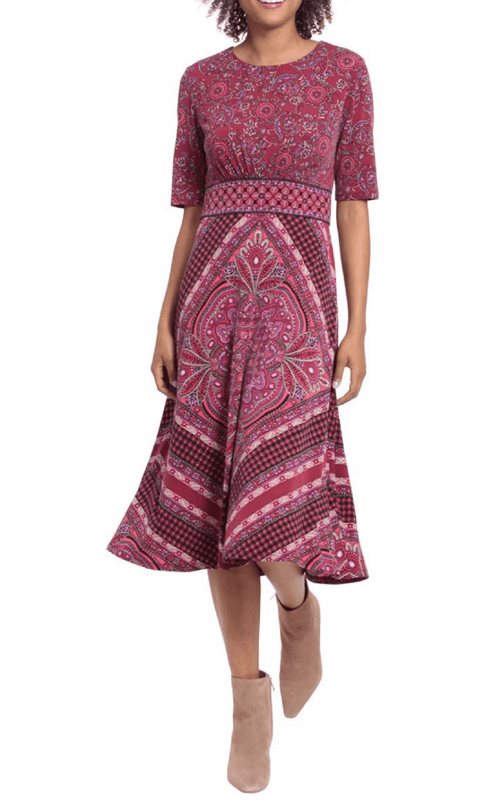 London Times T6536M - Floral Scoop Neck A-line Dress