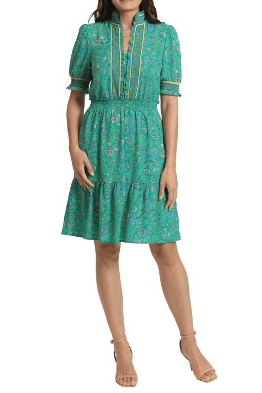London Times T6656M - Smocked Short Sleeve A-Line Cocktail Dress Special Occasion Dress