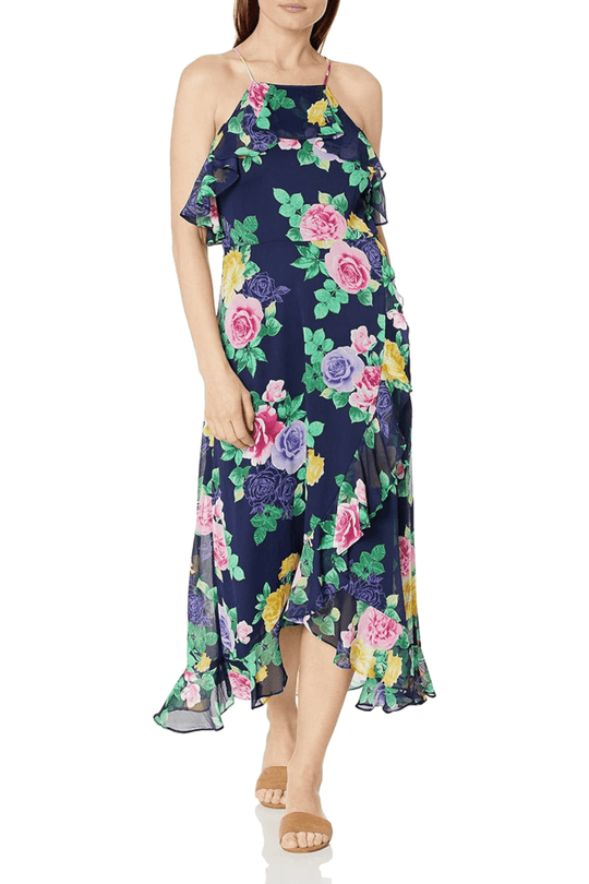 London Times T6691M - Halter Tea-Length Casual Dress