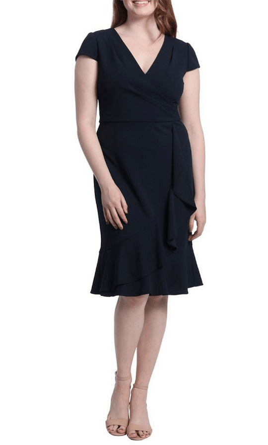 London Times T6702M - V-Neck Ruffle Drape Formal Dress