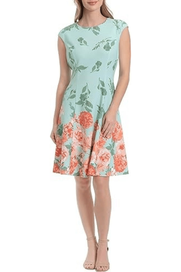 London Times T6705M - Jewel Neck Floral Printed Cocktail Dress Special Occasion Dress