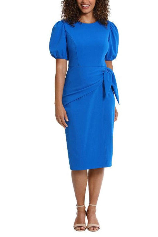 London Times T6848M - Puff Sleeve Belted Dress