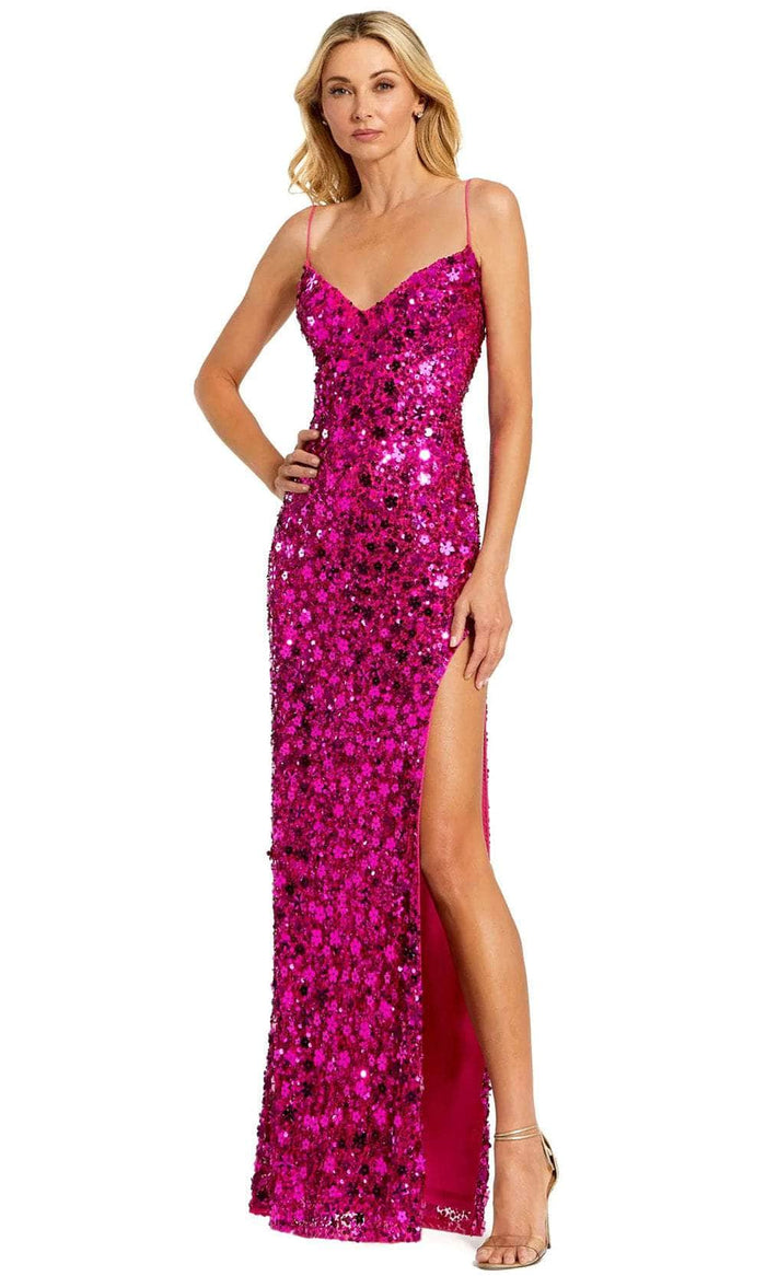 Mac Duggal 10047 - Sequin High Slit Evening Dress Evening Dresses 0 / Hot Pink